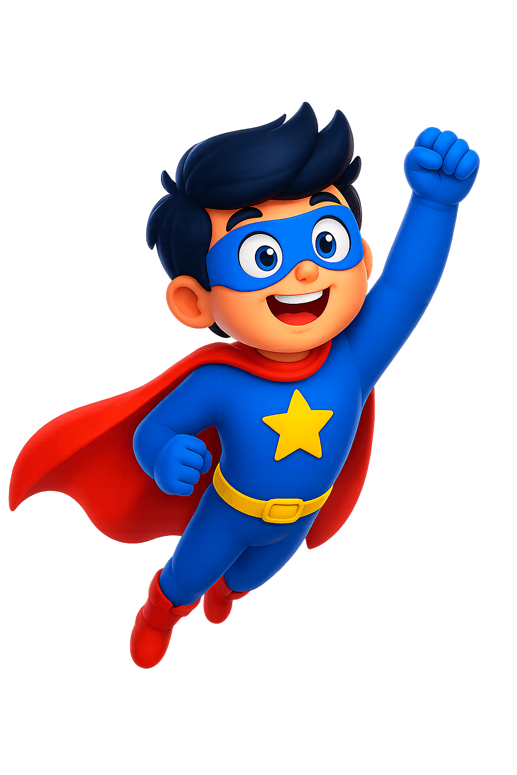 Math Hero mascot flying forward with a raised fist